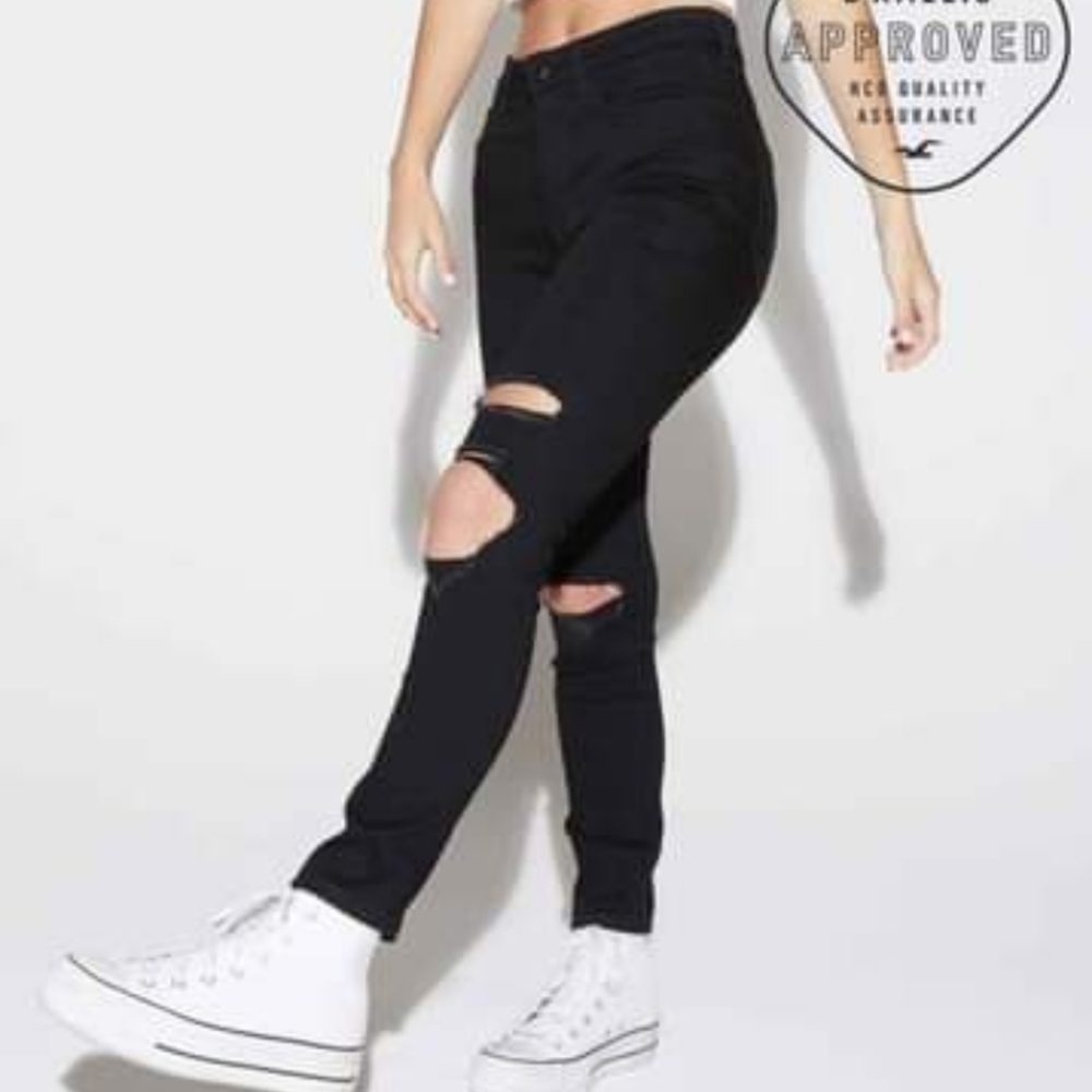 NWT HOLLISTER HIGH RISE SUPER SKINNY JEANS BLACK 17 (33W X 28L)